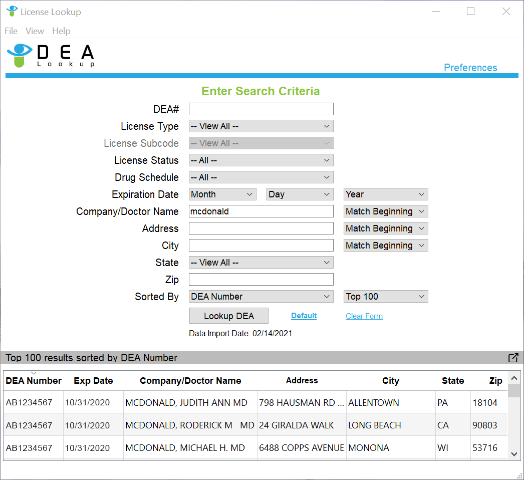 DEA License Lookup Secure, compliant, flexible search of the DEA database.